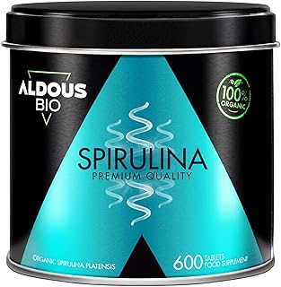 Bio Spirulina Tabletten - 600 Tabletten, Hochdosiert, 3000mg pro Tagesdosis - 100% Natürlich Sättigend - DETOX - Vegan Protein - Antioxidans - Energie Booster - Plastikfrei - ALDOUS