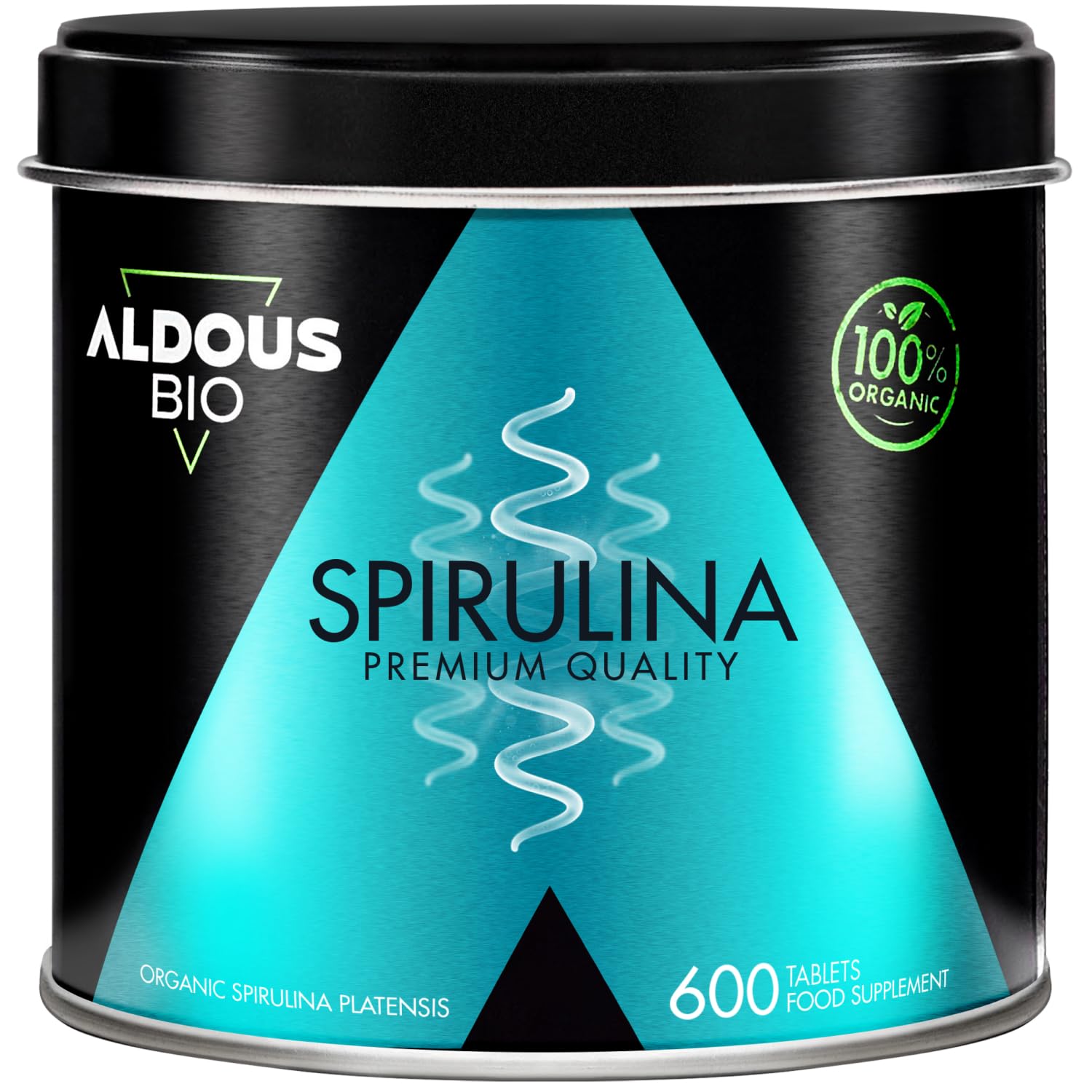 Bio Spirulina Tabletten - 600 Tabletten, Hochdosiert, 3000mg pro Tagesdosis - 100% Natürlich Sättigend - DETOX - Vegan Protein - Antioxidans - Energie Booster - Plastikfrei - ALDOUS