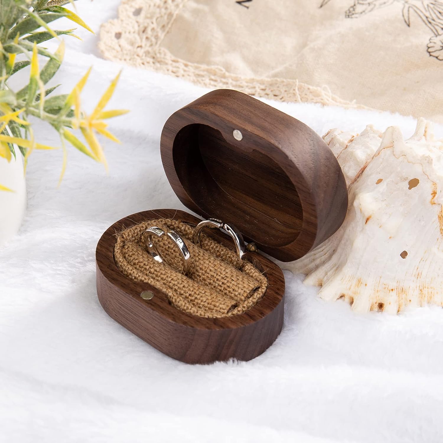 Wood Wedding Ring Box Custom Engraved Name/Text Engagement Ring Box for Proposal Handmade Wooded Ring Box for Couple Girlfriend (Oval box)