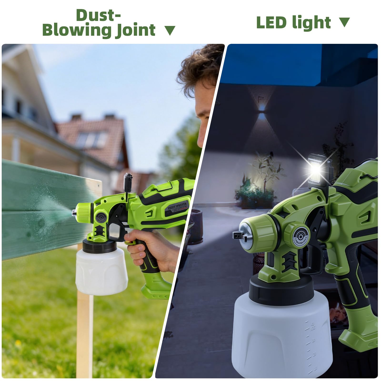 Pistola per Verniciare, 850W HVLP Pistola a Spruzzo per Verniciare con Contenitore 1400ml, 5 Ugelli in Ottone, Luce LED, Regolabili Flusso e Larghezza Spruzzatore Vernice per Muri, Pareti, Soffitti
