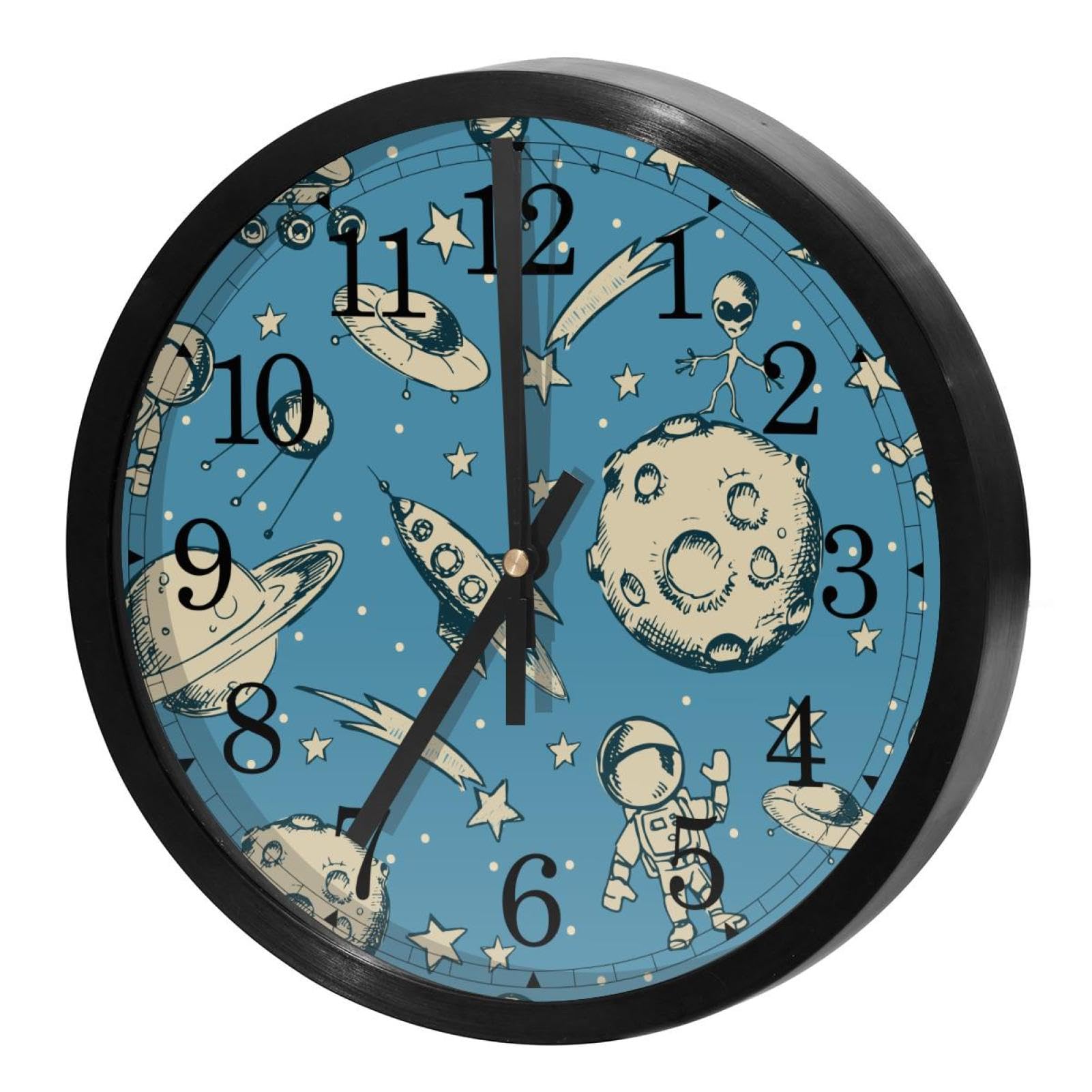Horloge silencieuse à quartz fonctionne avec piles motif extraterrestres