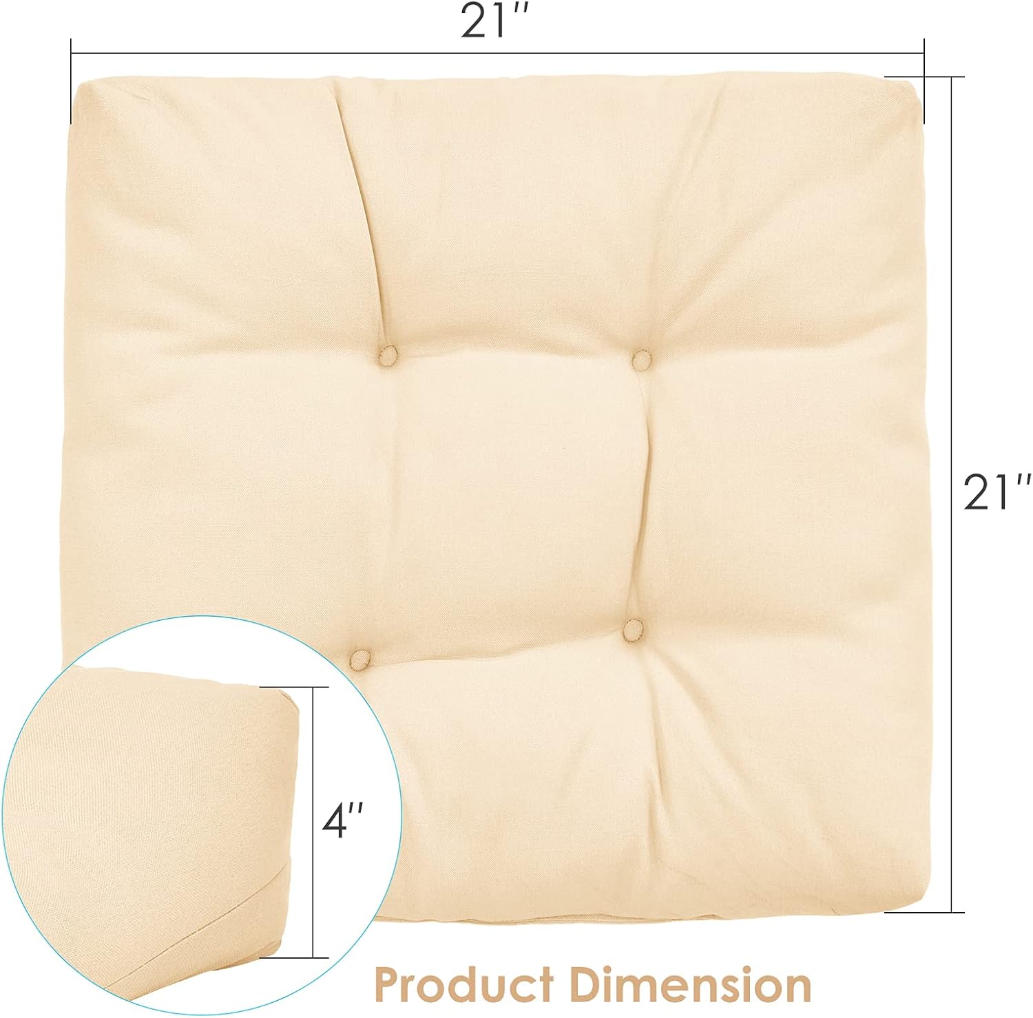Giantex Set of 2 Tufted Patio Cushions, 4" Outdoor Seat Cushions, Waterproof & High Elasticity for Comfortable Sitting Experience, Square Chair Cushions for Indoor Outdoor Use, 2 Pack (Beige)