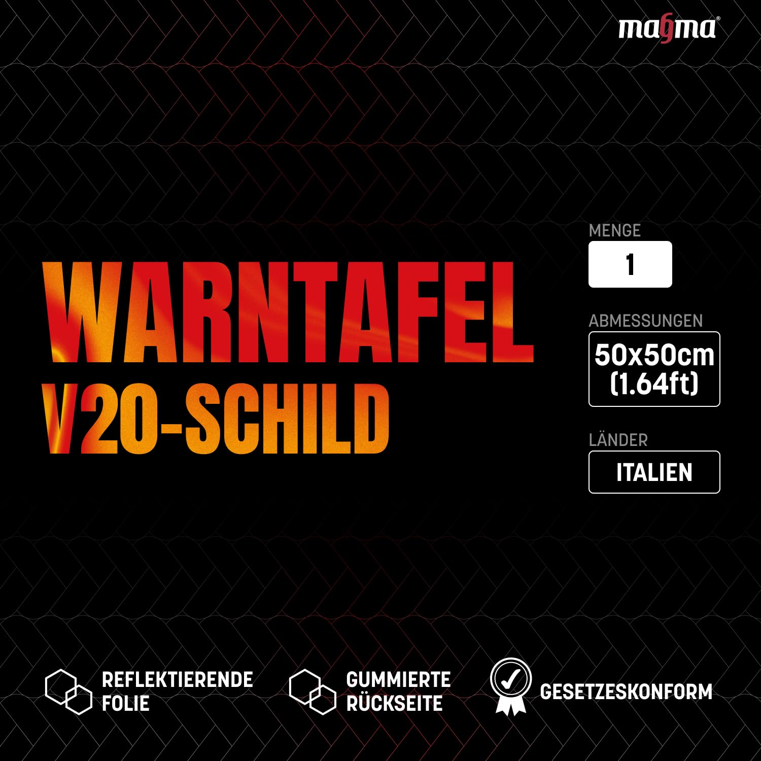 MAGMA Warntafel für hinten, Italien. Für Fahrradträger, Heckträger, Anhänger, Warnschild für Wohnwagen, Wohnmobil, Auto. Urlaub, Camping, Abschleppen Rot-weiße Streifen, reflektierend
