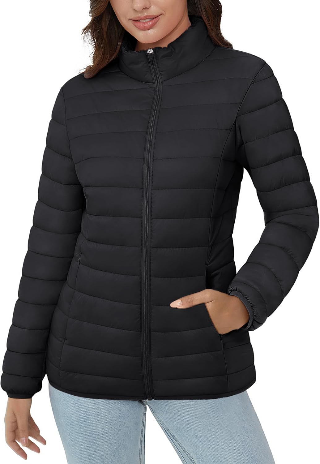 MAGCOMSEN Women's Puffer Jacket Lightweight Quilted Padded 4 Pockets Zip-up Stand-collar Winter Fleece Coat - Image 2