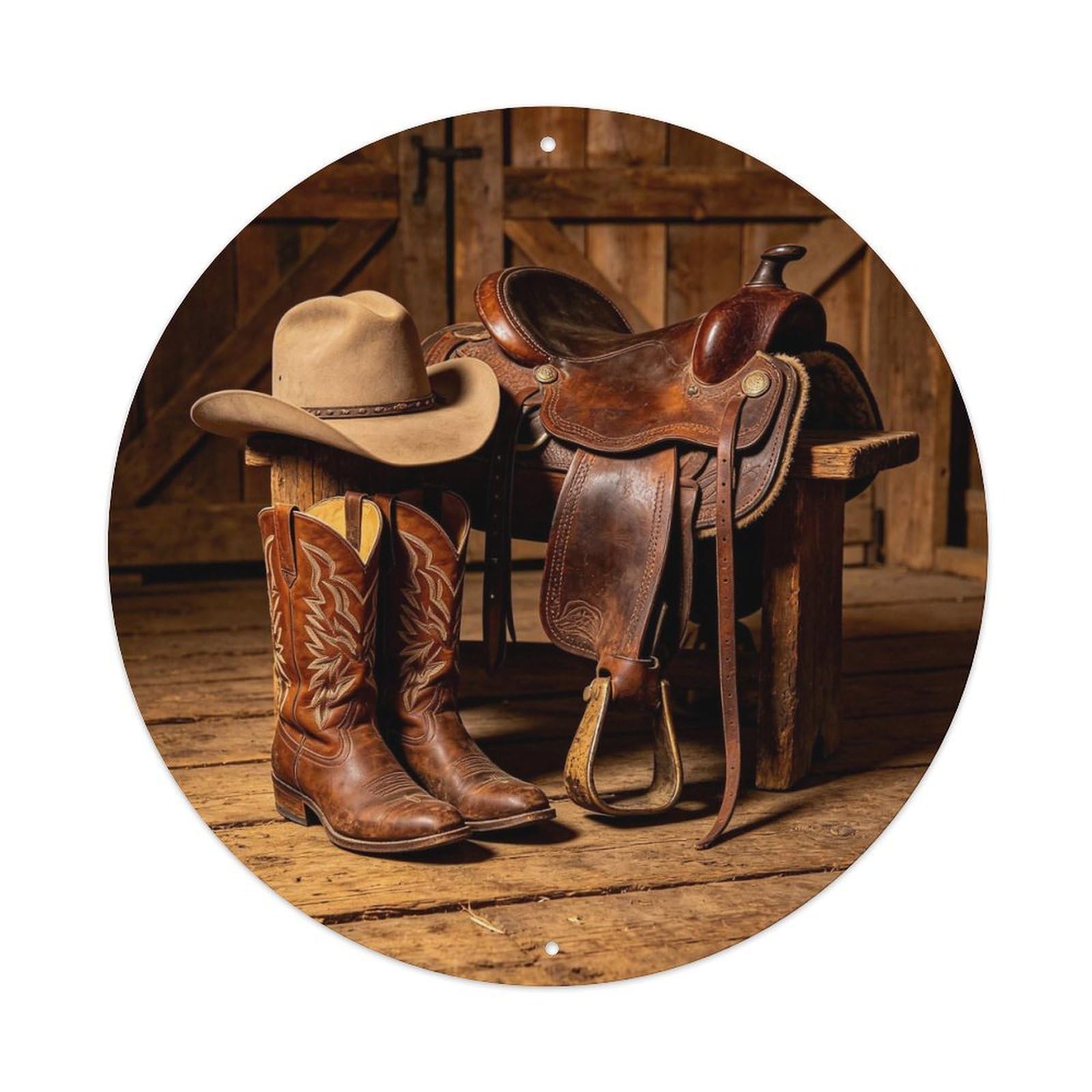 Vintage Cowboy Gear Barn Wood Metal Tin Sign Plaque