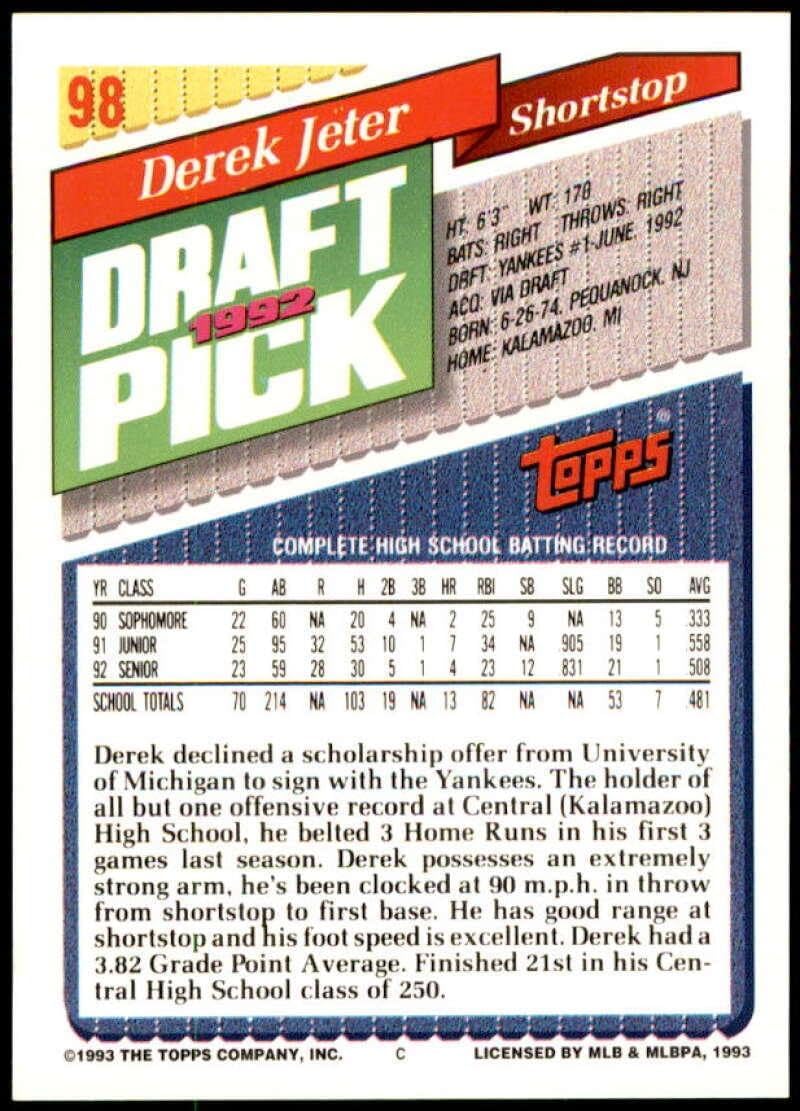Derek Jeter Rookie Card 1993 Topps #98 from vending box - Baseball Slabbed Rookie Cards