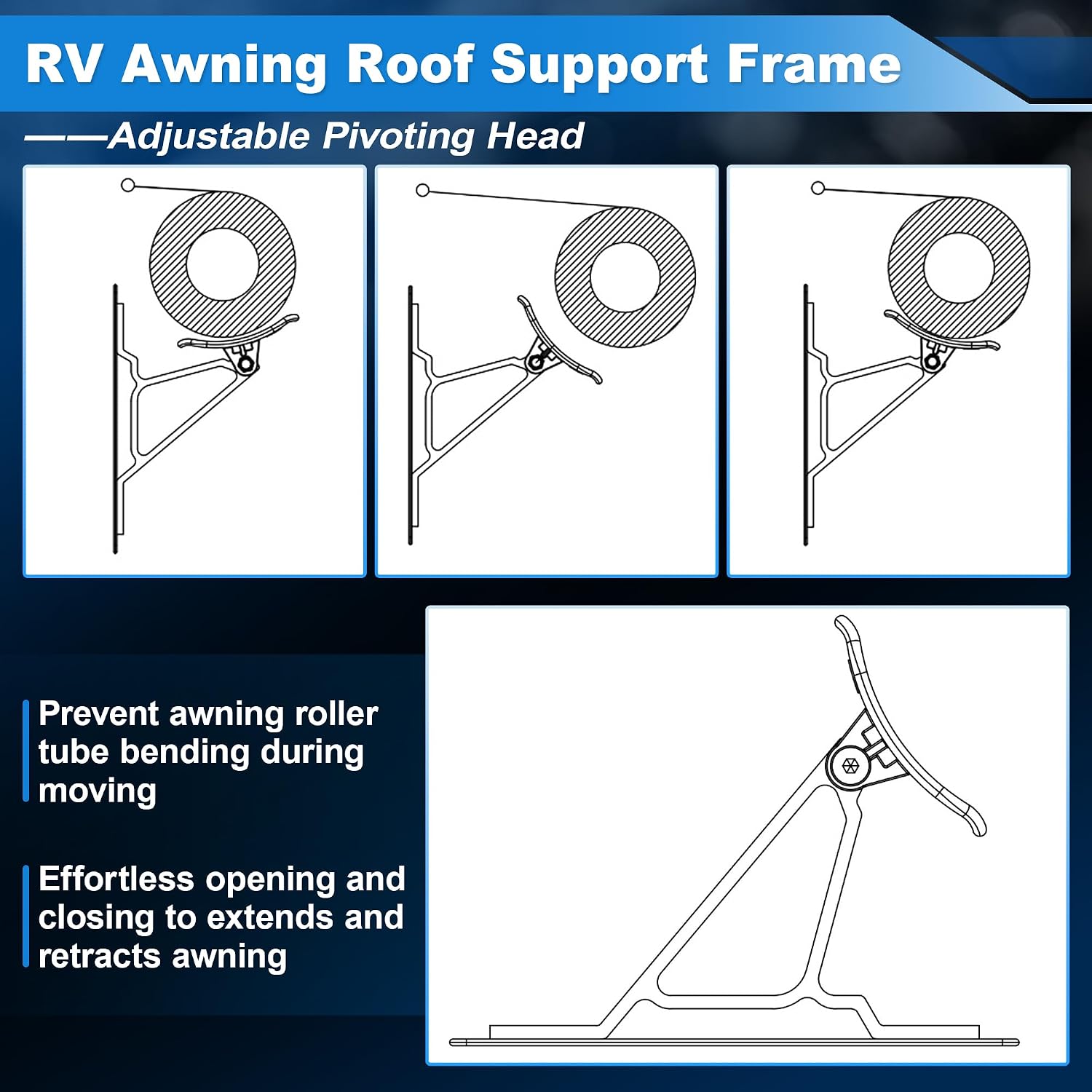 RV Awning Support Roller Cradle Center Bracket for RVs Campers Trailers Motorhome Awning Support Stable Structure Awning Parts, Aluminum Alloy Awning Roof Support Frame, White