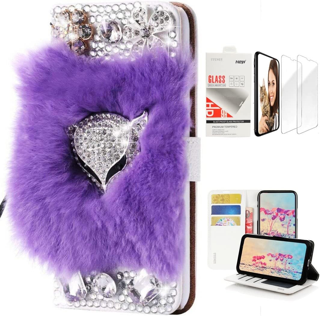 STENES Bling Wallet Phone Case Compatible with LG Stylo 6 - Stylish - 3D Handmade Crown Dance Flowers Girl Flowers Floral Leather Cover with Screen Protector [2 Pack] - Colorful