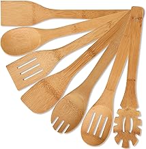 7 Pcs Wooden Spoons for Cooking, Natural Bamboo Utensil Set for Nonstick Pans & Cookware, Non Toxic, Easy Clean, Lightweight & Heat Resistant