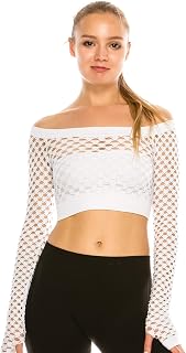 Stretchy Fishnet Long Sleeve Crop Top, UV Protective Fabric, Rated UPF 50+ (Made with Love in The USA)