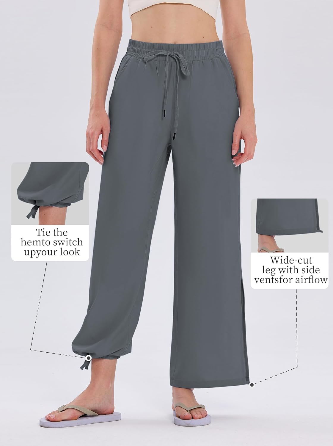 LastFor1 Women's 24''/26''/28'' Wide Leg Swim Beach Pants Waterproof UPF 50+ Lightweight Travel Pants with Pockets - Image 3