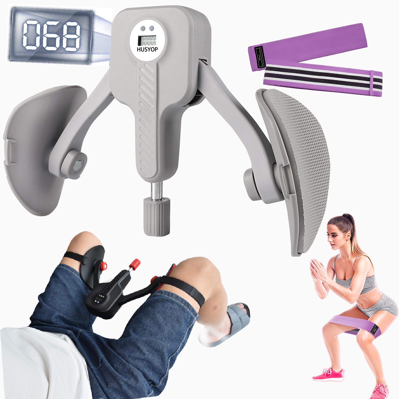 Kegel Exercise Thigh Trainer 0-110 lbs Adjustable Resistance, Pelvic Floor Exercise Devices with Leg Straps,Inner Thigh Exerciser for Women Men