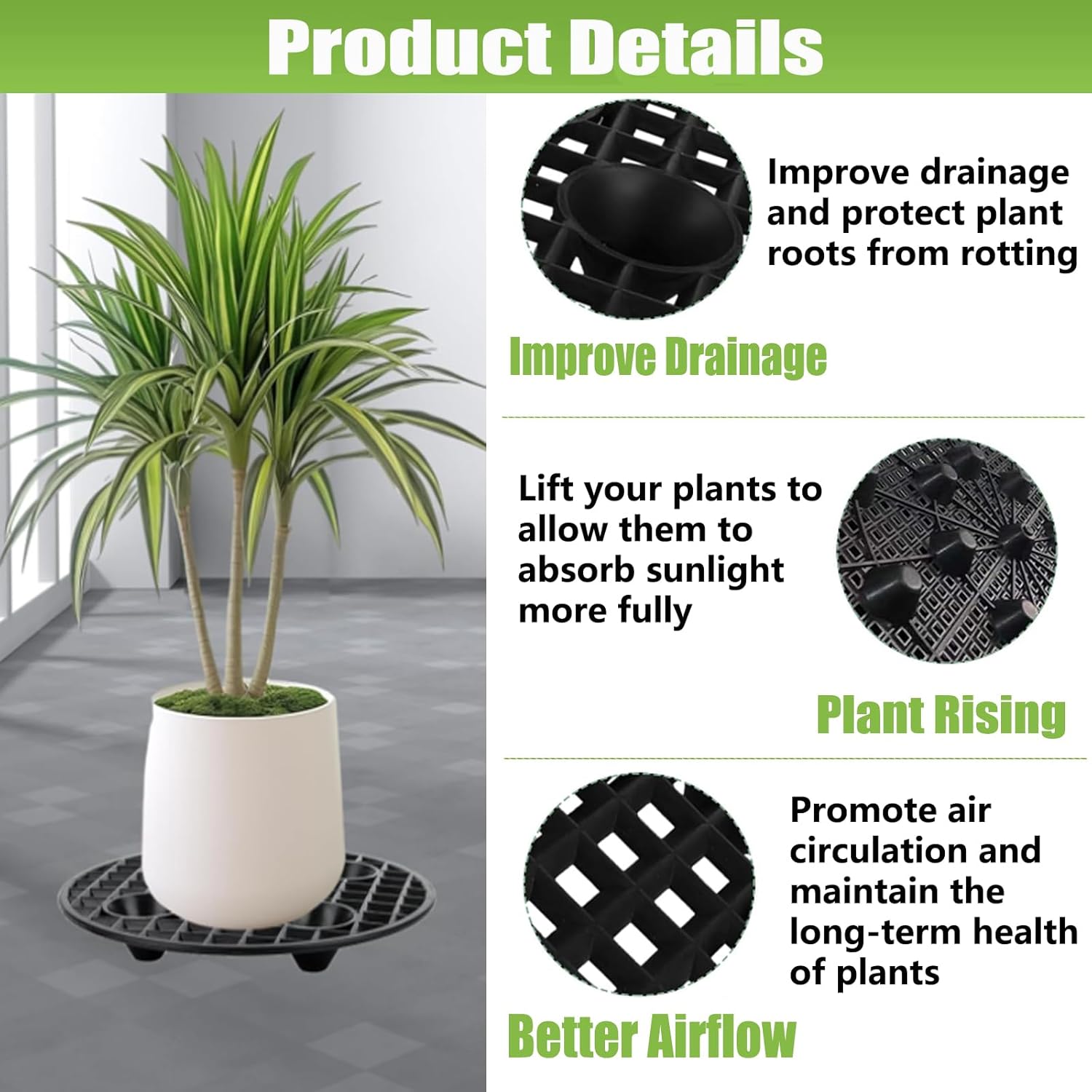 QTLCOHD 24 Pcs Plastic Plant Stand 8 Inch Black Plant Level Pot Elevator Riser Patio & Deck Floor Protector for Indoor Outdoor Garden Flower Potted Plants
