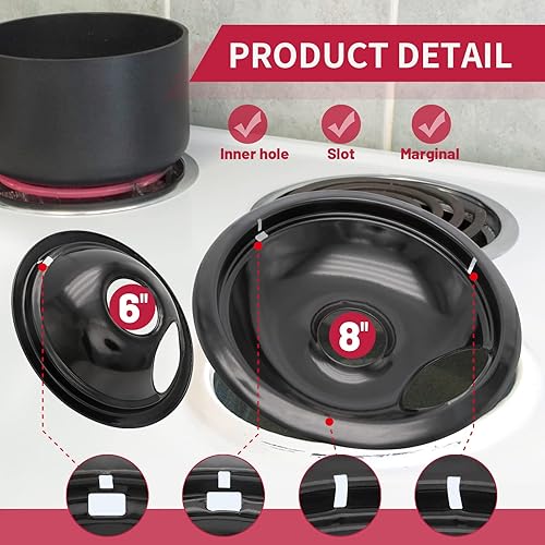 Miniatura 8 de Paquete de 4 bandejas de goteo negras, compatibles con los cuencos de goteo Whirpool Kenmore para estufa de frigirato. Incluye 2 bandejas de goteo