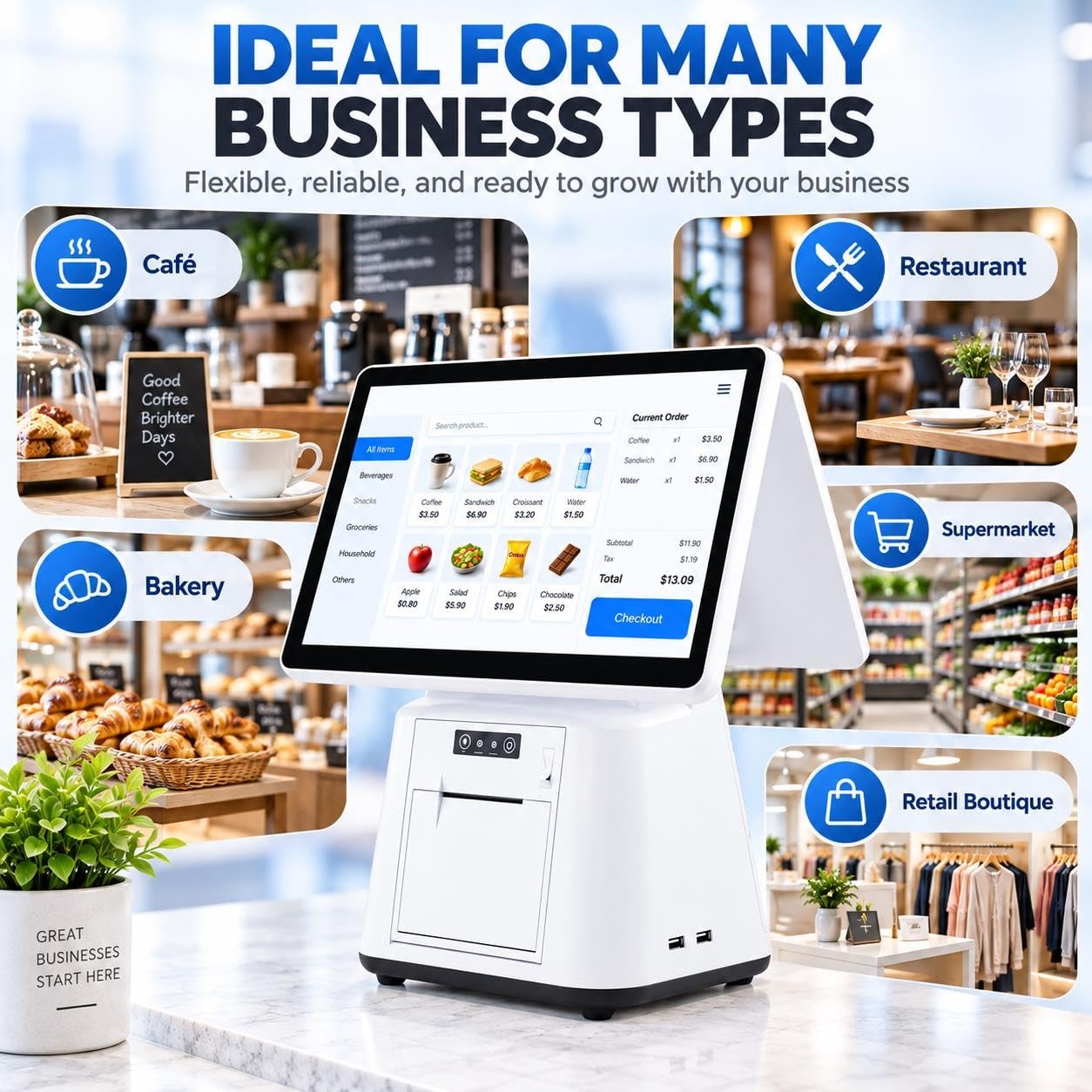 Double Terminal de Point de Vente à écran Tactile de 15,6 Pouces