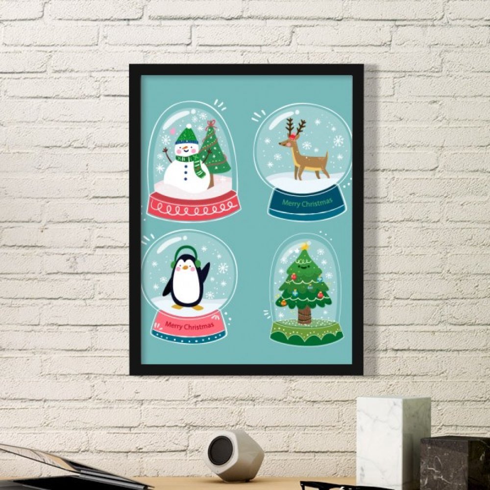 Cadre photo Joyeux Noël avec bonhomme de neige pour décorer votre salon en fête