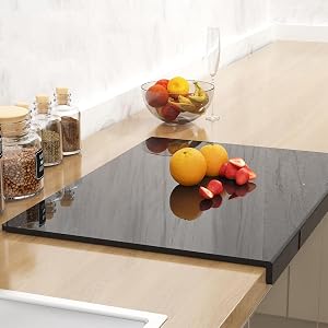 Acrylic Cutting Board with Counter Lip Black Cutting Board for Kitchen Non Slip Cutting Boards for Countertop Black Acrylic Cutting Boards Kitchen Protection for Countertop, 15.7 * 11.8 Inch