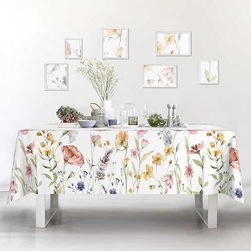 Miniatura 7 de Ablecozy Mantel rectangular de tela impermeable con flores silvestres, a prueba de aceite, resistente a las arrugas, para mesa de comedor, fiestas