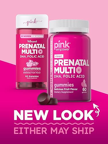 Miniatura 7 de PINK Vitaminas prenatales | 60 gomitas con DHA y ácido fólico | Multivitamínico sin OMG y sin gluten | Sabor a fruta