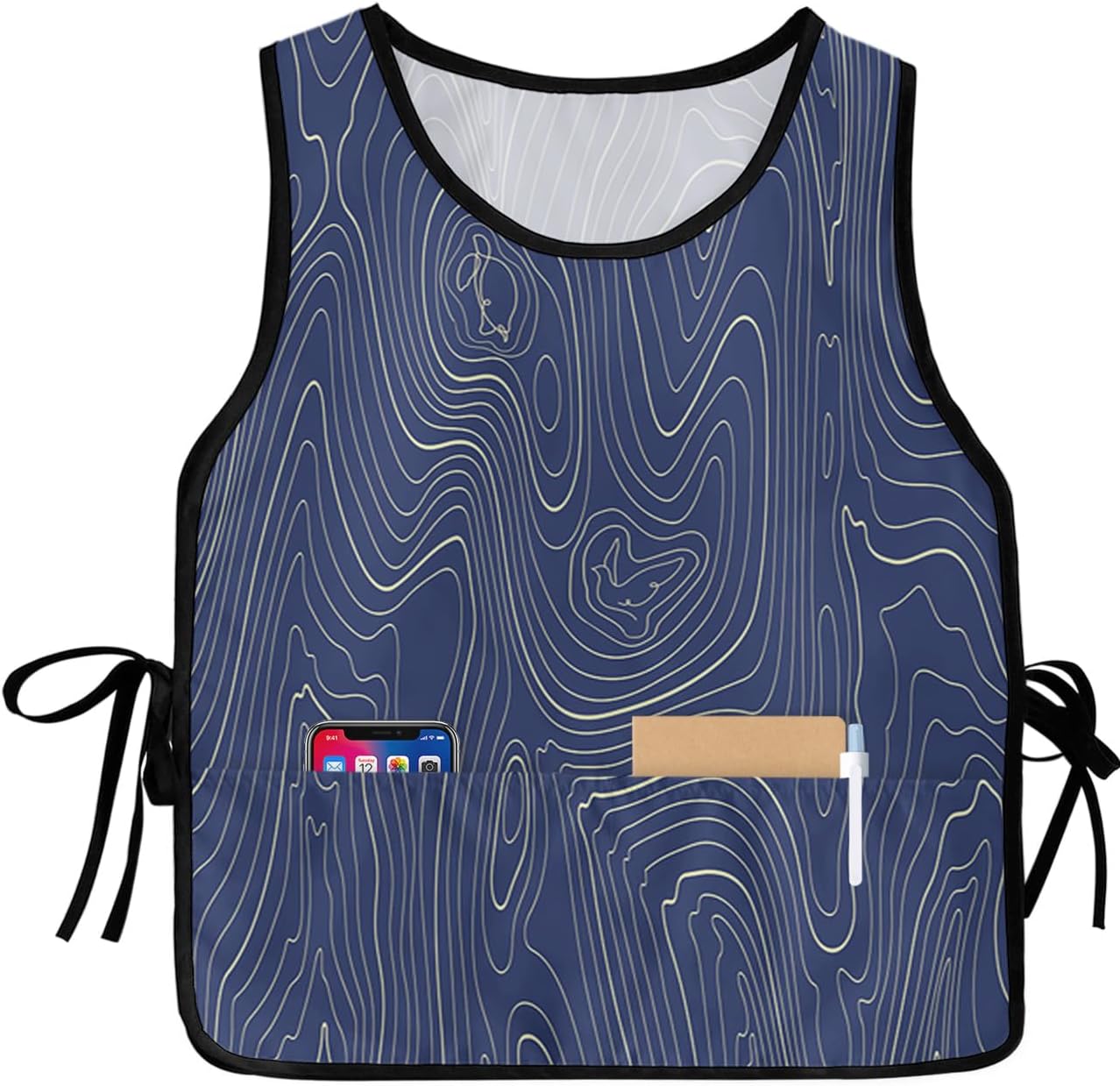 Abstract Navy Cobbler Aprons with 2 Pockets for Women Men, Blue Modern Geometric Mountain Line Art