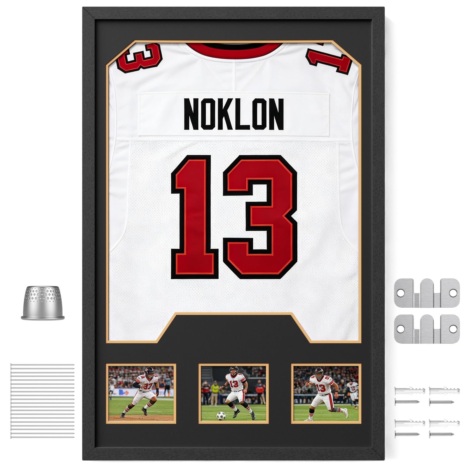 Football Shirt Frame 60x80cm, DIY Sports Shirt Frame Display Kit with an Anti-theft Lock & Acrylic Panel, Wall Mounted Black Frame for Football Shirt, Rugby, Cricket Jerseys