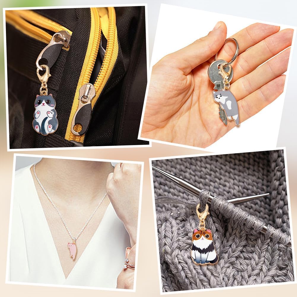 WEBEEDY 25 Styles Cat Clip on Charms for DIY Jewelry Making Cute Cat Pendant with Lobster Clasps Alloy Animal Badge Reel Charms for ID Card Purse Keychains Stitch Marker Office Graduation Supplies