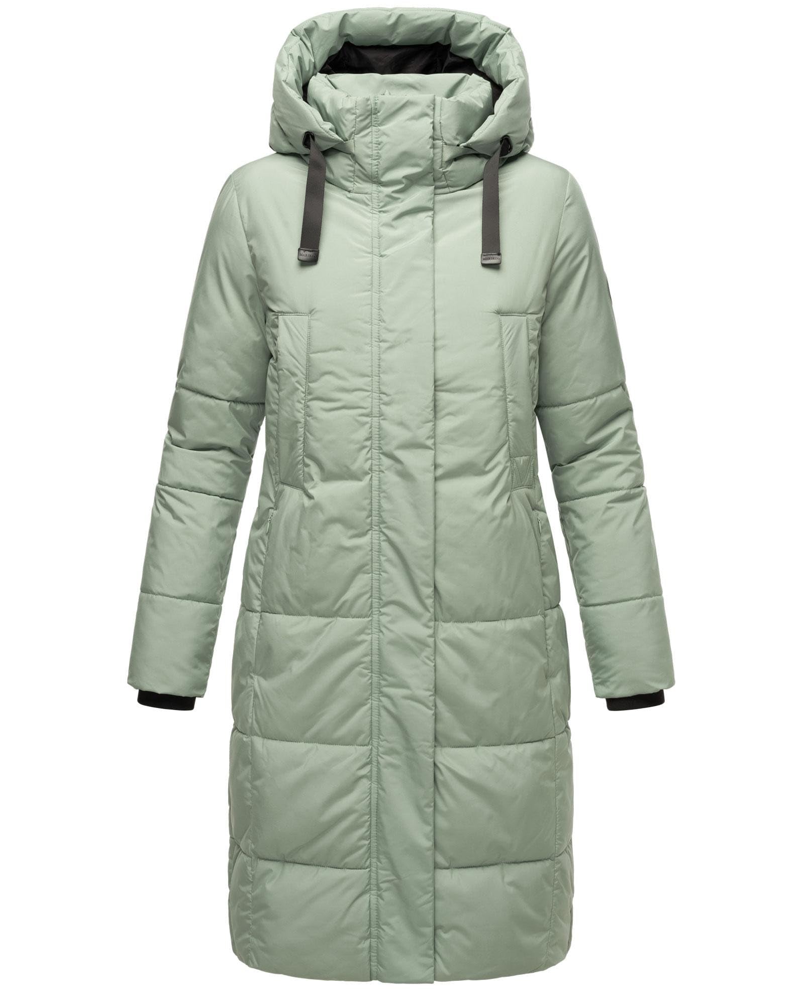 MARIKOO Damen Winterjacke (S-3XL) - Steppjacke, lang geschnitten, seitliche Gehschlitze, Kapuze (abnehmbar), Warme Jacke Frauen - N001