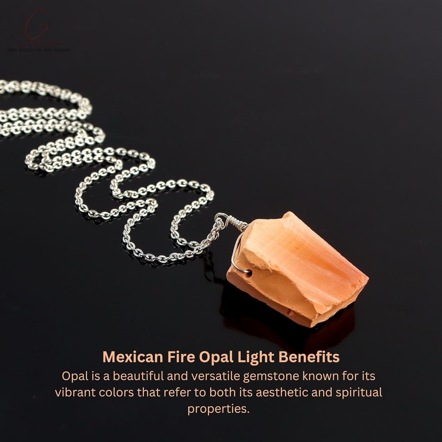 Raw Crystal Necklace, Mexican Fire Opal Rough Stone Necklace, Dainty Stone Pendant, Healing Crystals Healing Stone Jewelry Gift Gemstone Size 15-20 mm Approx (Silver-Plating) - Image 5