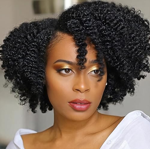 WIGER Pelucas rizadas cortas de 6 pulgadas con parte lateral, pelucas rizadas afro negras naturales para mujeres negras, pelucas sintéticas para