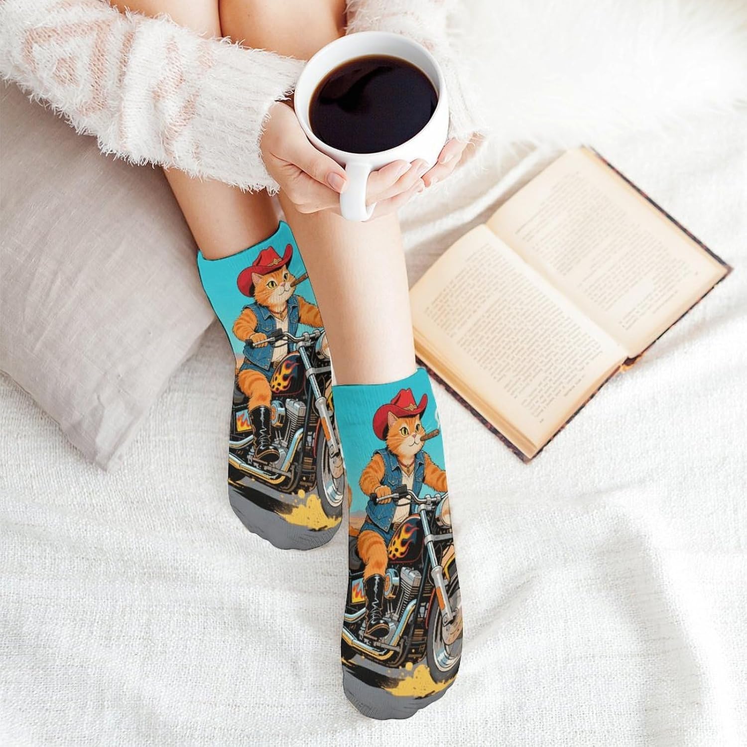 Ankle Socks Non Slip Casual Sports Socks Cat Riding Motorcycle