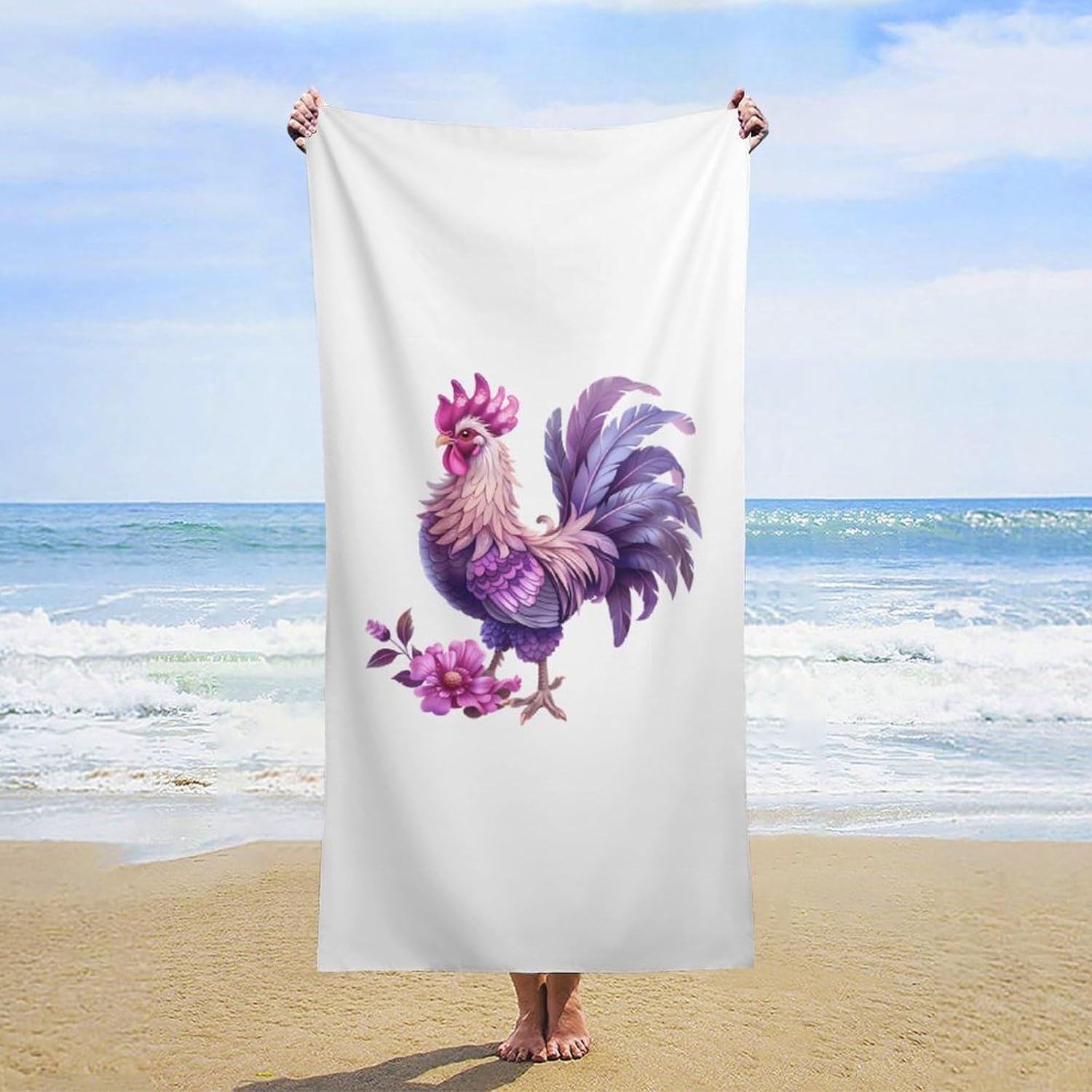 Funny Chicken Rooster Bath Towel Beach Towels Quick Dry Oversized Bath Blanket Highly Absorbent Towel for Women Men 160x80cm