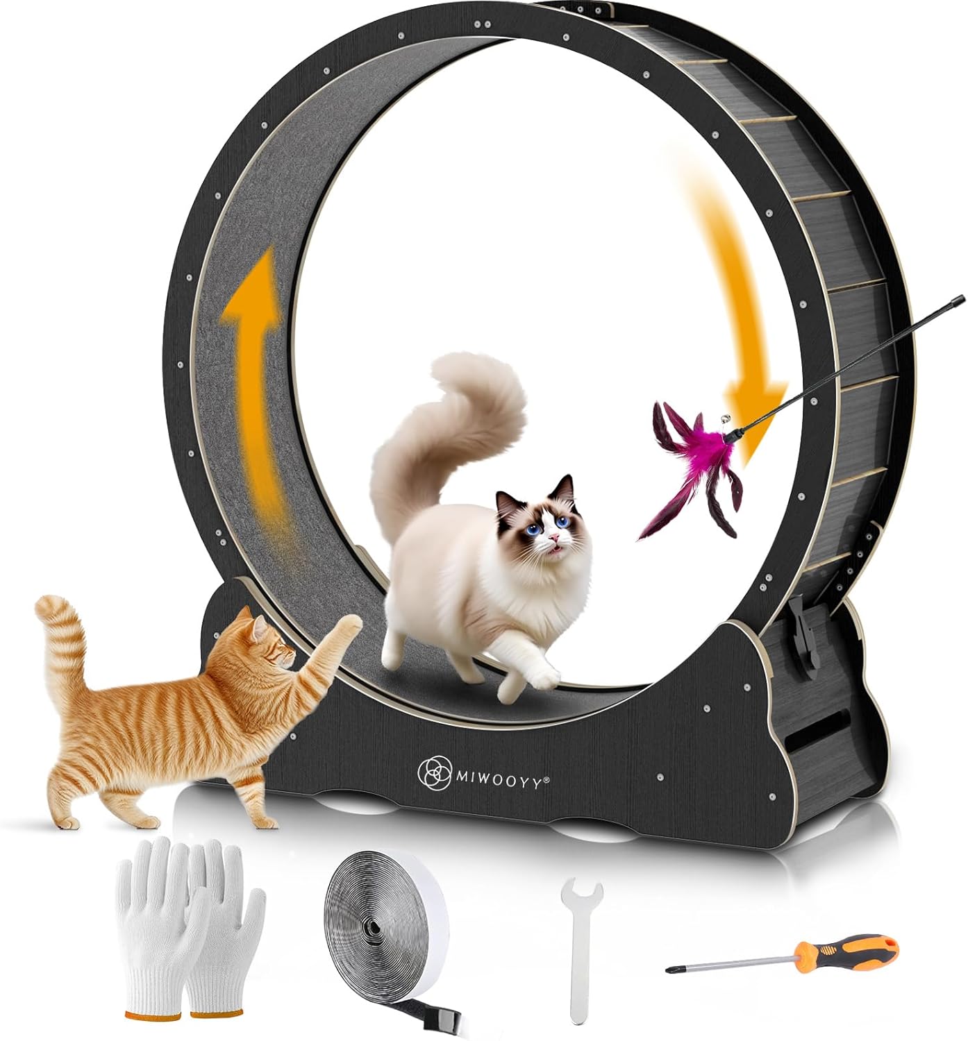 Large Cat Exercise Wheel 40 inch - Black Solid Wood Cat Wheel Exerciser for Indoor Cats, Safety Cat Treadmill with Lock & Minimized Gapdesign Black L