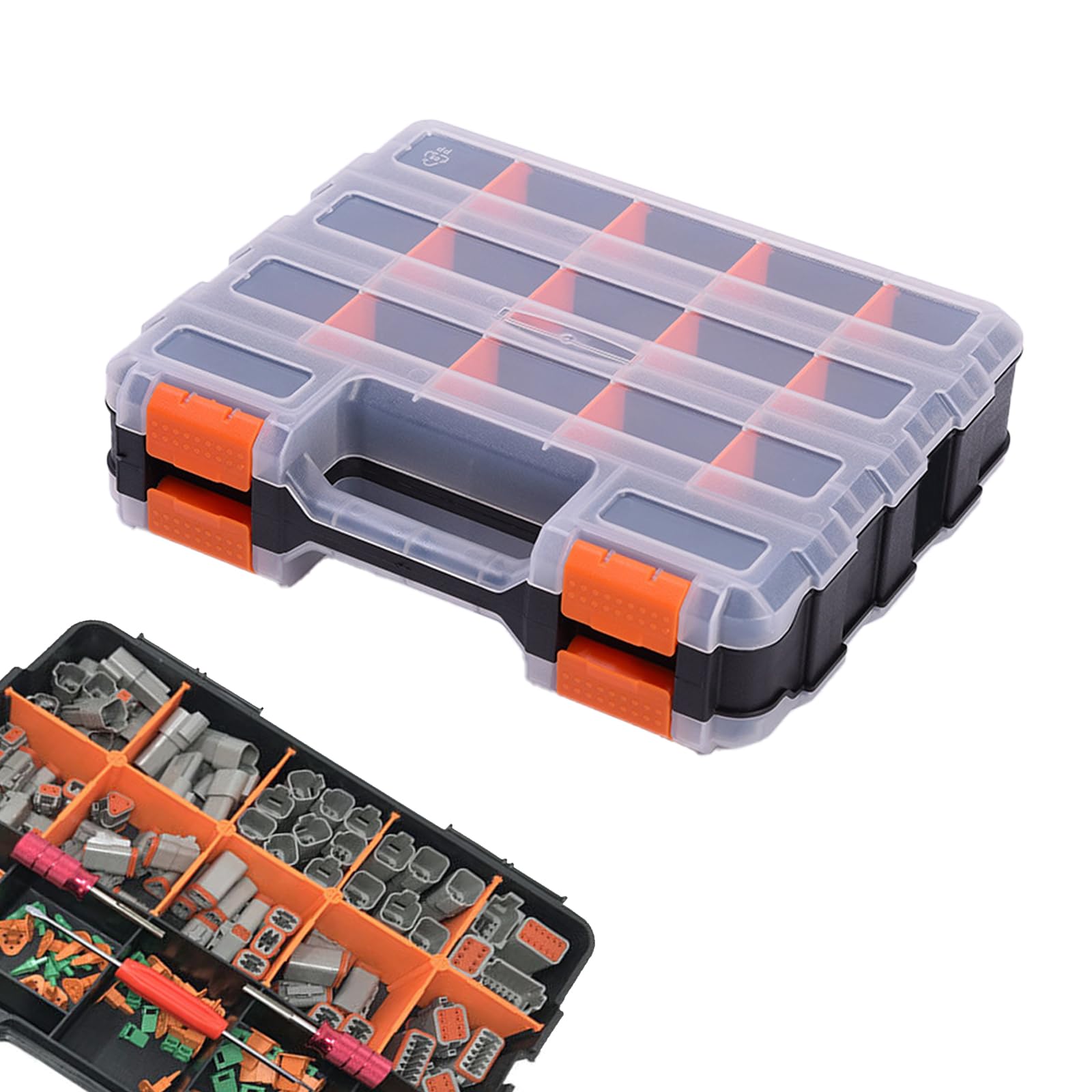 Organizer per piccole parti a doppio lato, organizer per ferramenta con 30 scomparti rimovibili, 4 sezioni fisse, scatola organizer portatile in plastica per viti, dadi e bulloni