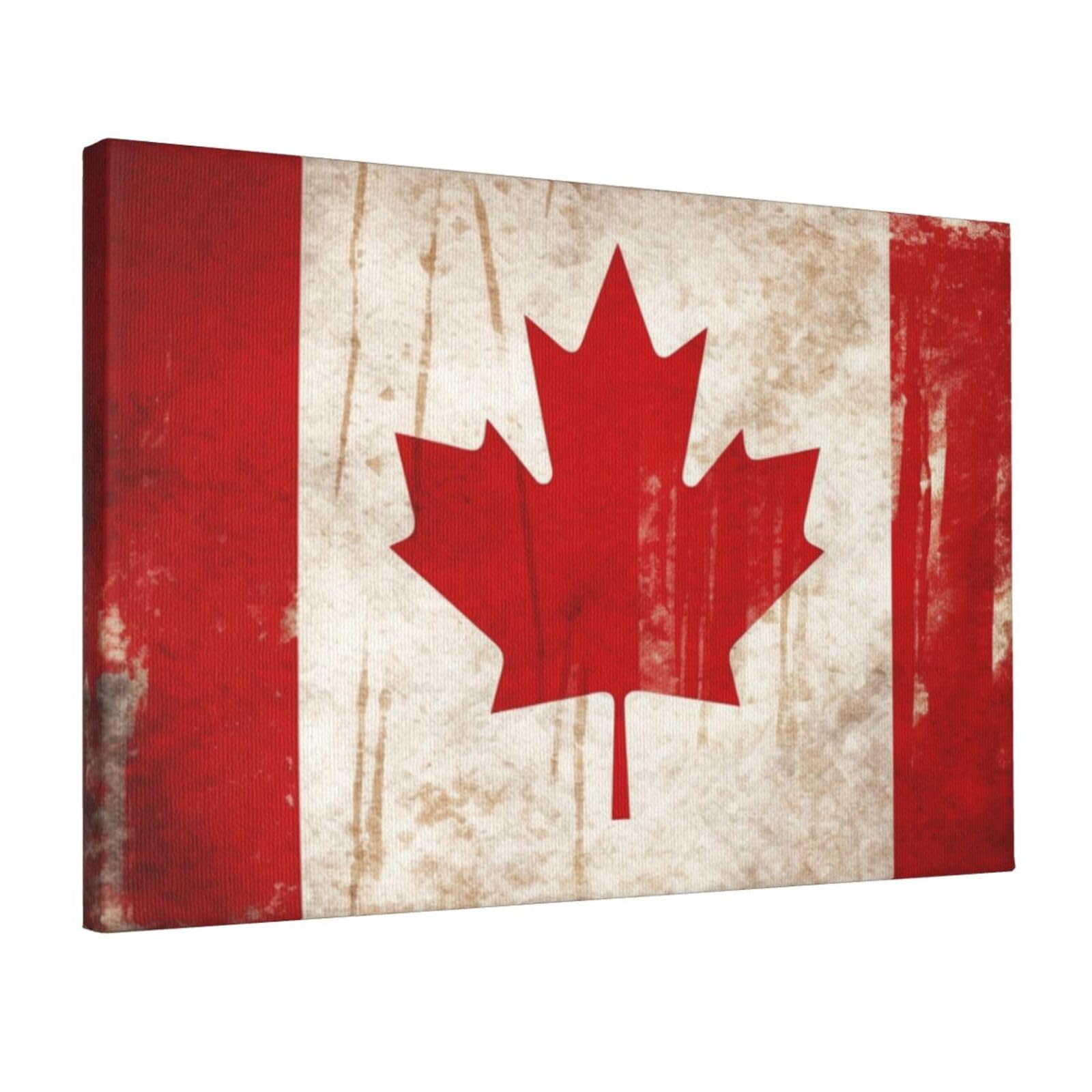 Fodpand Retro Canada Flag Unframed Canvas Wall Art,Modern Posters Print Wall Decor Canvas Oil Painting For Bedroom Living Room Bathroom Wall Hanging Artwork Ready To Hang 12"X18"