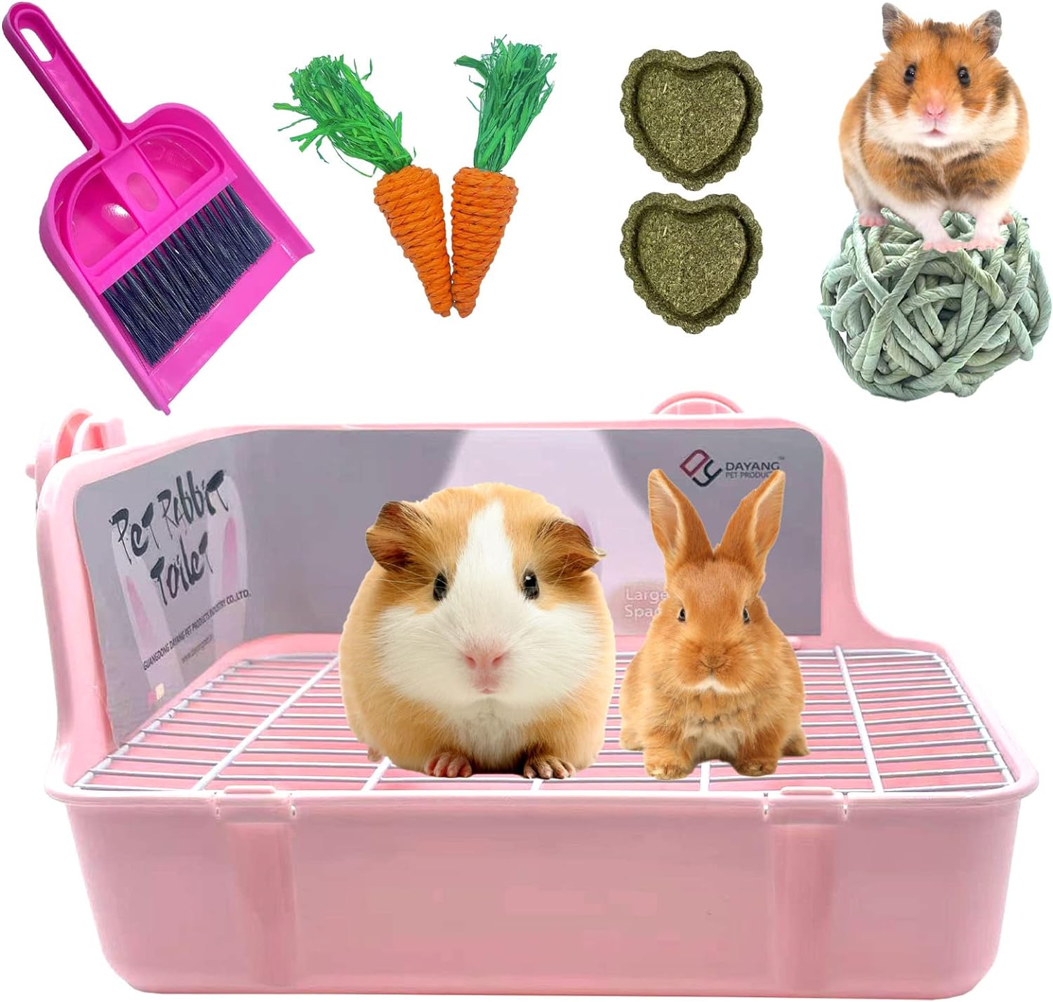 kathson Guinea Pig Litter Box,Bunny Potty Training,Plastic Square Small Animal Toilet,for Hamster Chinchilla Ferret Hedgehog Gerbil (Pink)
