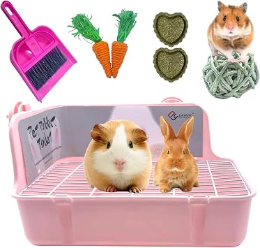 kathson Guinea Pig Litter Box,Bunny Potty Training,Plastic Square Small Animal Toilet,for Hamster Chinchilla Ferret Hedgehog Gerbil Pink