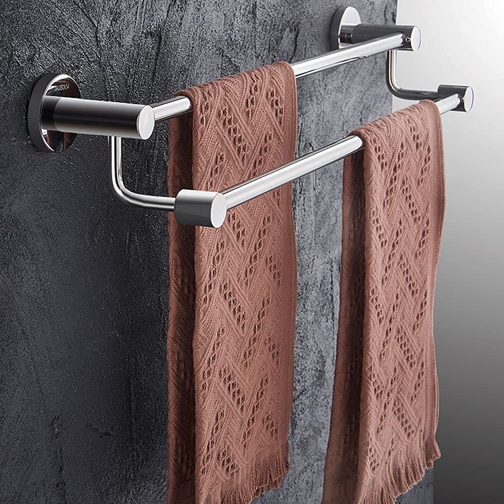 JS Handdoekhouder zonder boren, zwart/met boren, handdoekstang, SUS304 roestvrij staal, voor badkamer en keuken, badhanddoekhouder, badkamer, dubbel