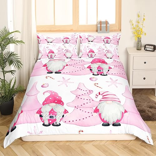 Miniatura 2 de Decoración de Navidad de gnomo, funda de edredón de Papá Noel, juego de cama de árbol de Navidad rosa, funda de edredón de gnomo de Navidad,