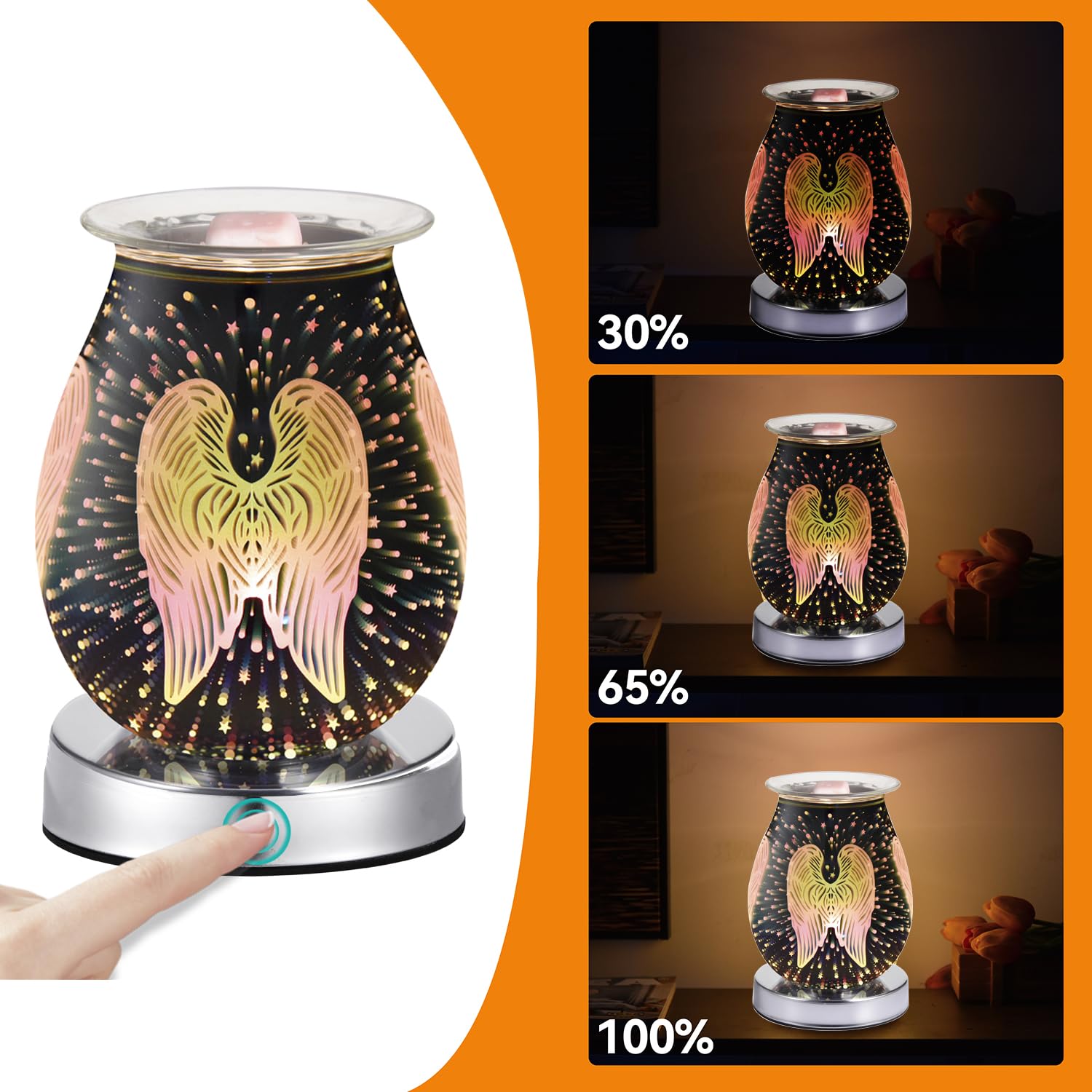 DICIMI 3D Angel Wing Wax Warmer with Night Light, Electric Aroma Oil Burner, 3 Heat Settings, Flameless Wax Melter for Home & Gifts - Image 3