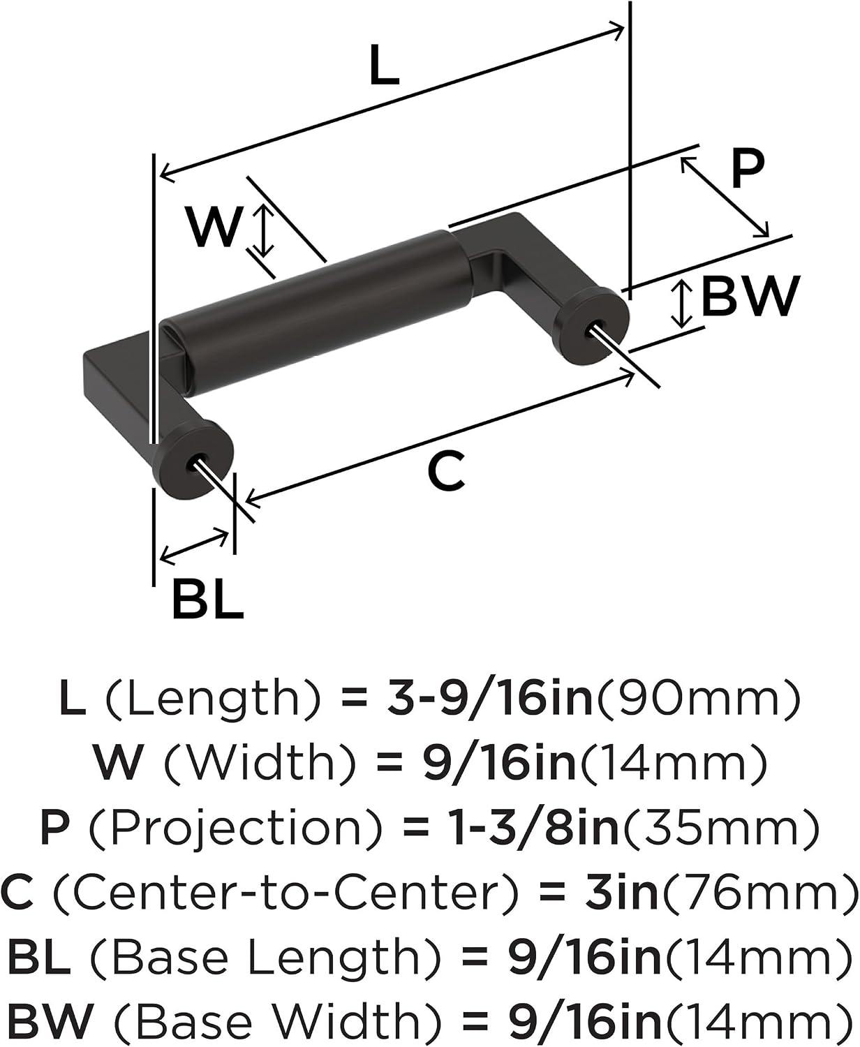 Amerock Balon 3 inch (76mm) Center-to-Center Oil-Rubbed Bronze Cabinet Pull, BP37482ORB