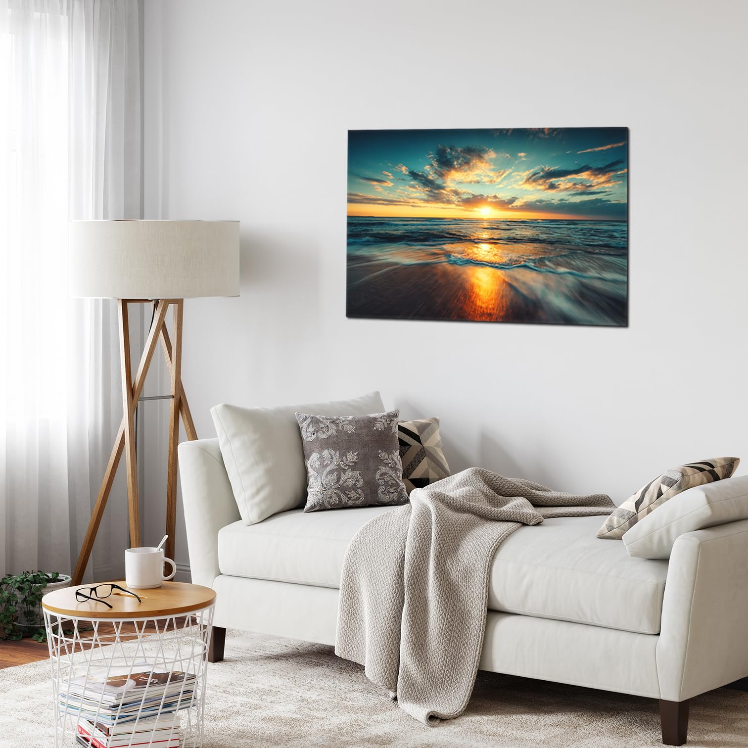 AREDE Tableau Décoration Murale sur Toile | Paysage marin nuageux | Art Déco Salon Chambre | Tableau Moderne 60 x 40 cm | Prêt à être accroché