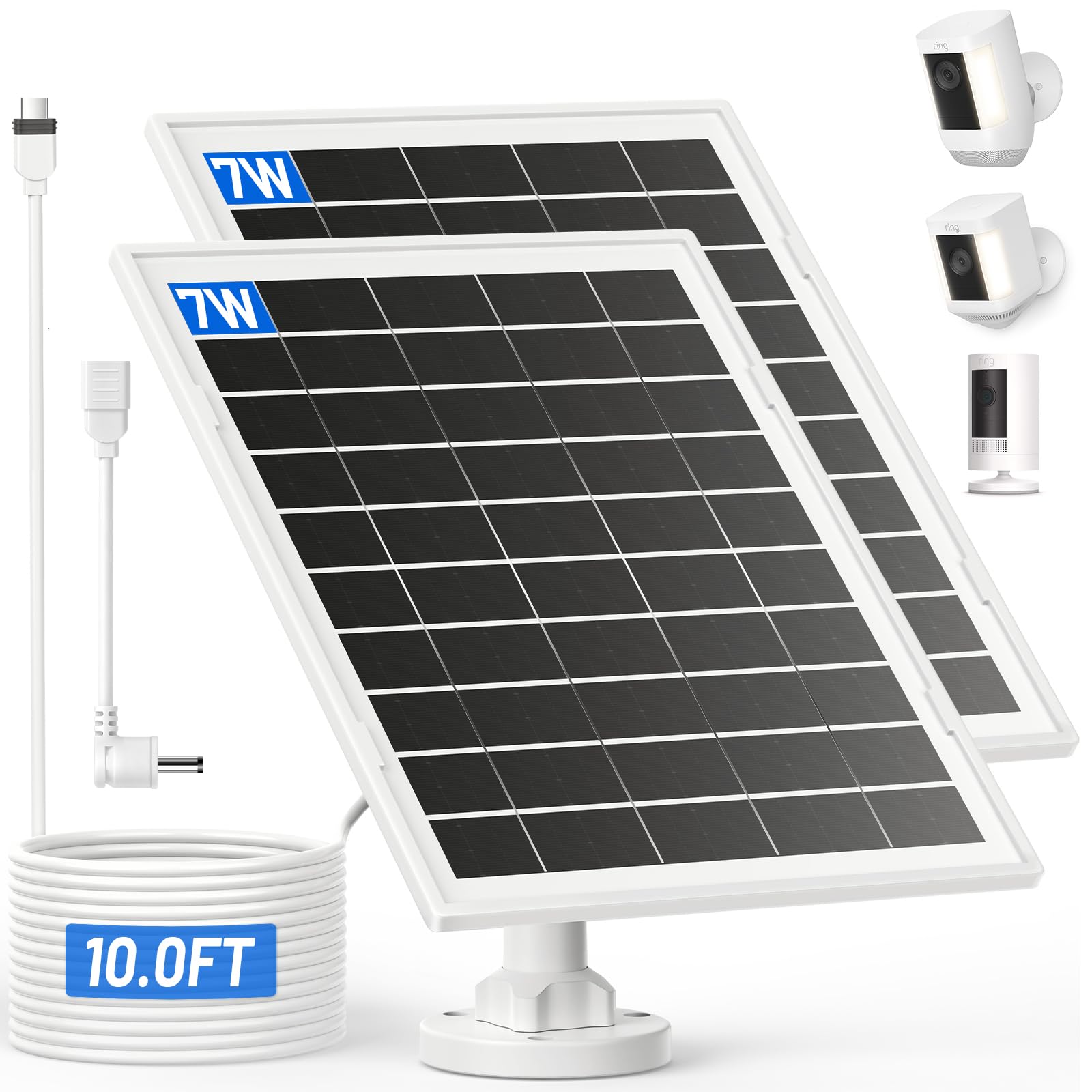 Confezione da 2 pannelli solari per fotocamera ad anello, caricabatterie solare compatibile con Ring Stick Up Cam, batteria Stick Up Cam Pro, batteria Spotlight Cam Plus/Pro, cavo impermeabile di tipo