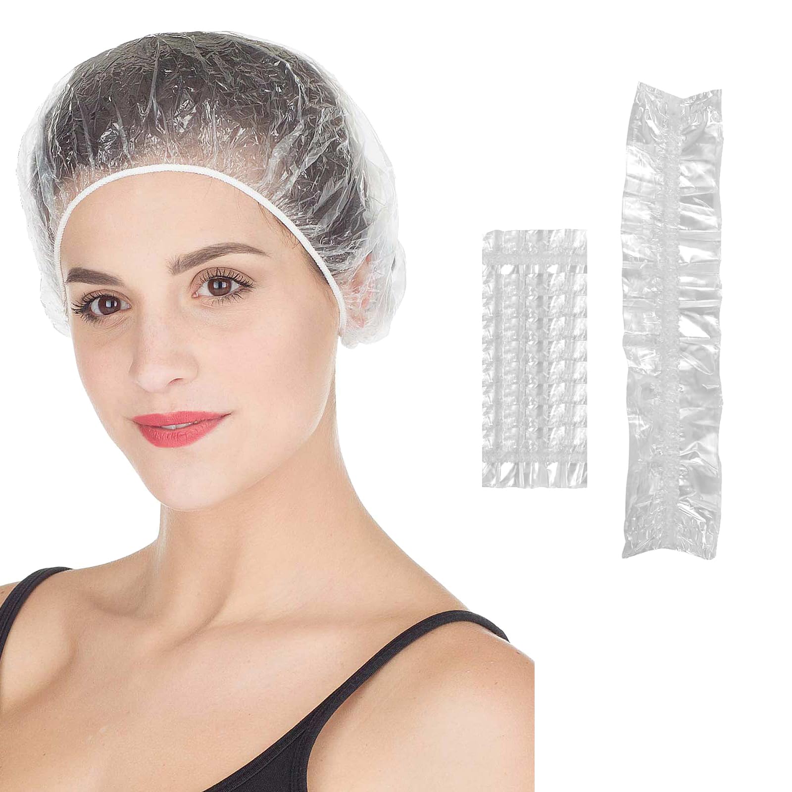 VEGCOO 400 Orejeras Desechables, 100 Gorros Desechables, Gorros de Ducha Transparentes Impermeables y Orejeras para el Baño y la Coloración del Cabello