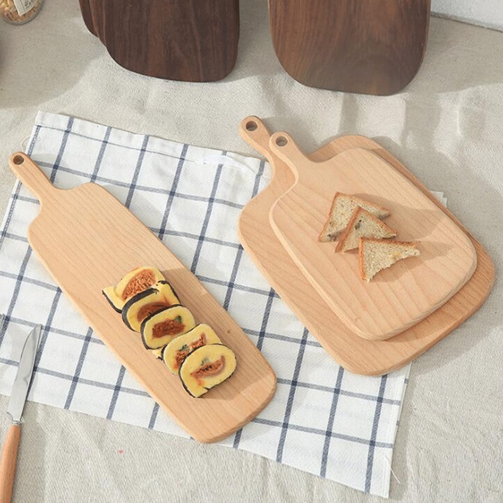 Tabla de cortar con bloques de madera de nogal negro, placa de madera para alimentos, pizza, sushi, pan, bandeja de madera entera, sin pintura (marrón, L)