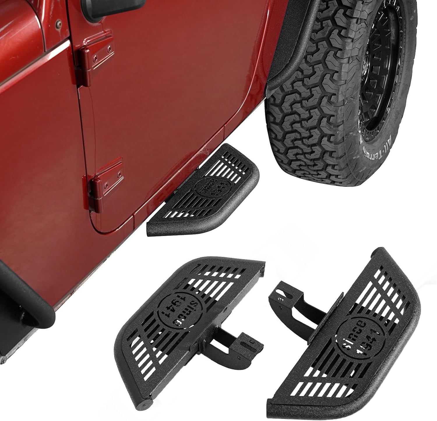 Hooke Road 2 Doors Running Boards Nerf Side Step Bars for 2007-2018 Jeep Wrangler JK 2-Door, 2 PCS Step Pads
