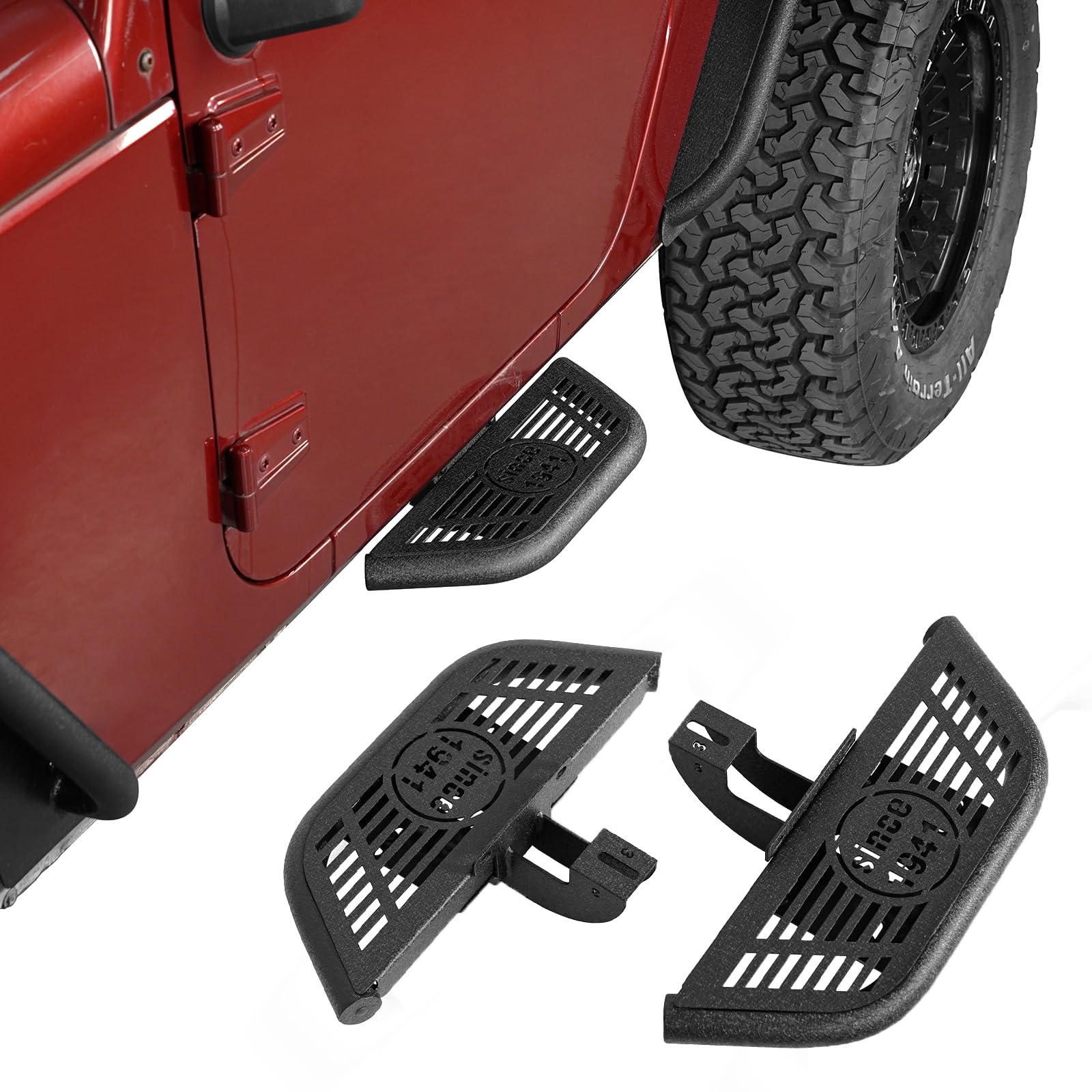 Hooke Road 2 Doors Running Boards Nerf Side Step Bars for 2007-2018 Jeep Wrangler JK 2-Door, 2 PCS Step Pads