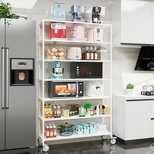 Miniatura 2 de pouseayar NSF - Estantería de panel de metal resistente de 7 niveles, capacidad de 2800 libras, ajustable, con ruedas de 5 pulgadaspies de