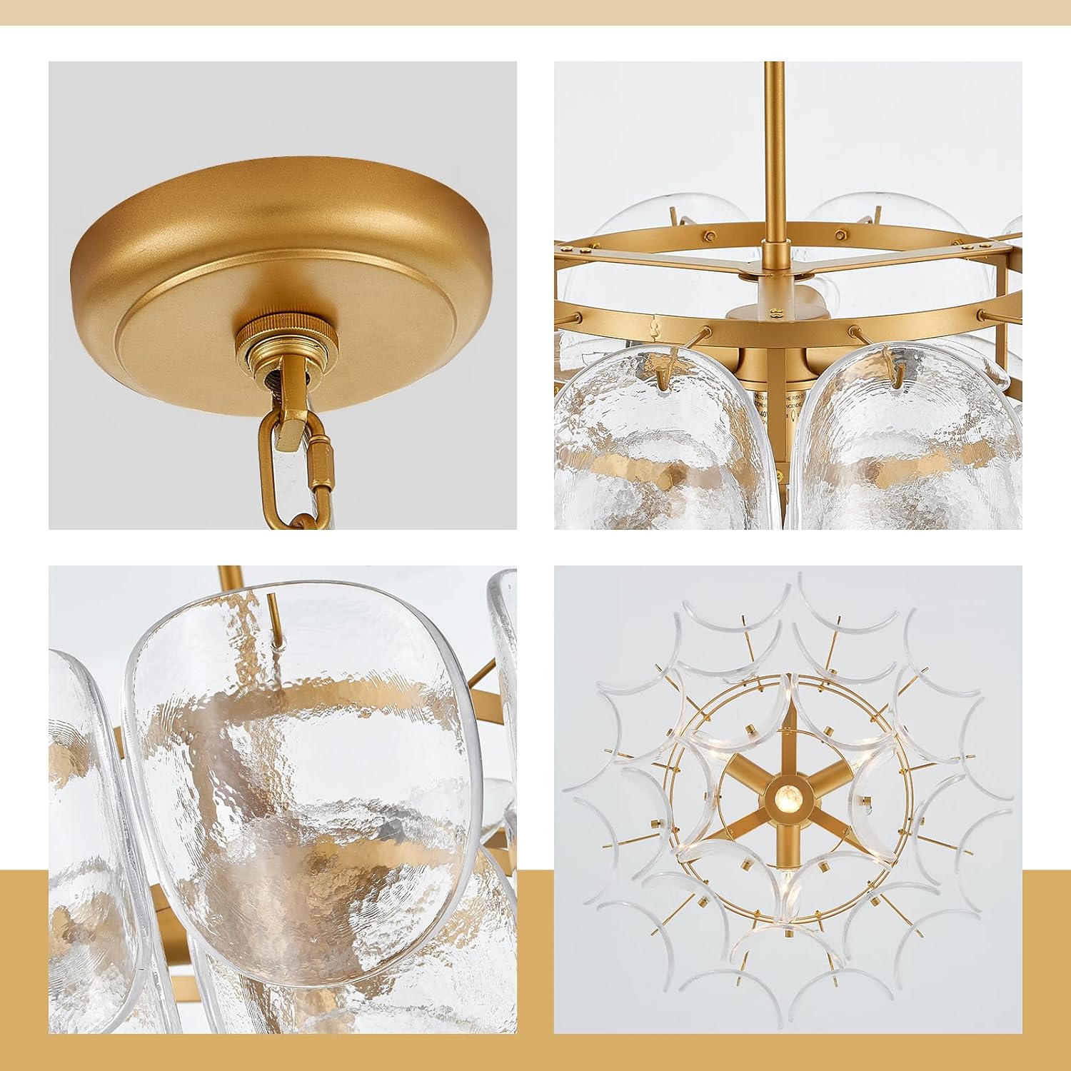 4-Light Modern Gold Chandeliers for Foyer, Glass Dining Room Light Fixture, Vintage Pendant Chandelier for Bedroom Stairway Entryway Kitchen