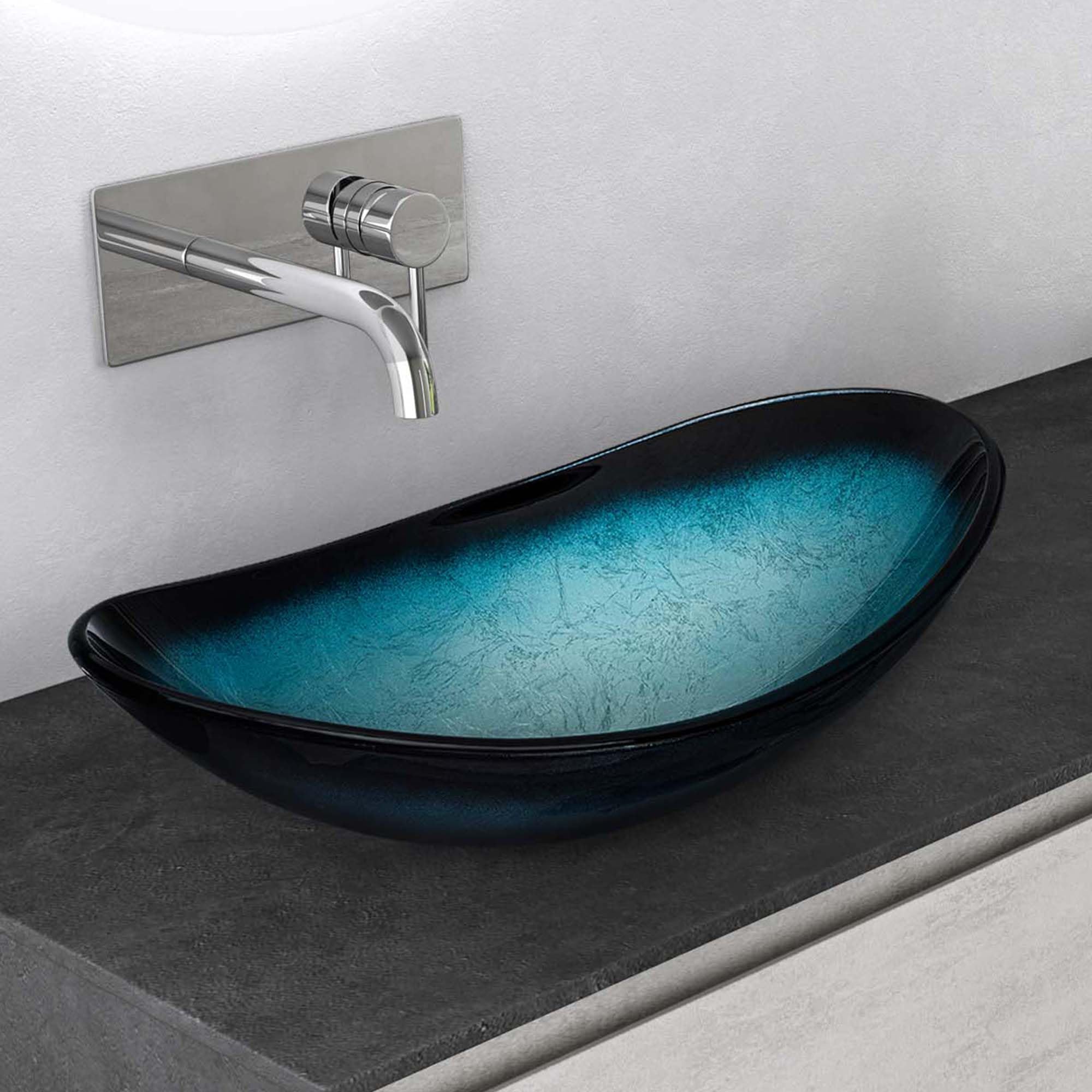 Mai & Mai Lavabo sobre Encimera Lavabo Baño | Ovalado | Vidrio | Azul | 53,5x35,5x16 cm | sin Orificio para Grifo sin Rebosadero | Minerva08