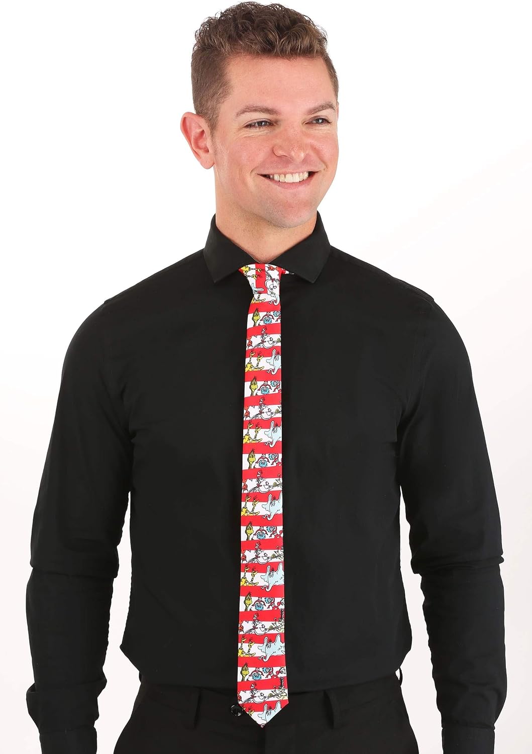 Dr. Seuss Characters & Stripes Necktie for Adults - Polyester Poplin with Printed Graphics